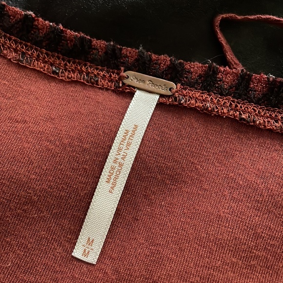 Free People Cozy Day Copper Black Striped Flounce Hem Knit Dress - Picture 4 of 5